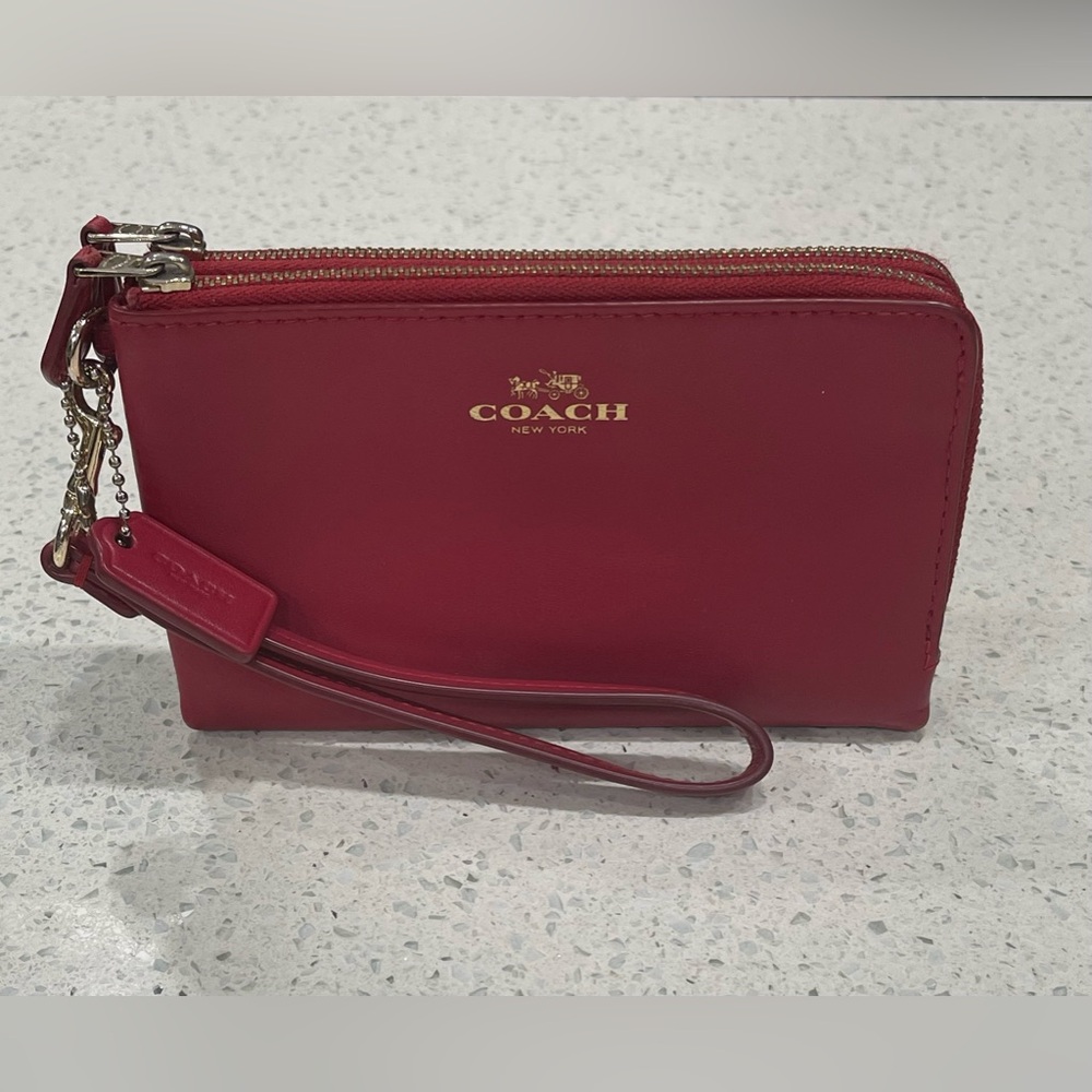 Coach Red Leather Double Zip wristlet EUC
